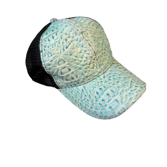 NWT - Faux Alligator Leather Baseball Rounded Hat Adjustable Strap - Blue - Picture 1 of 2
